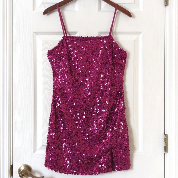 Wild Fable Sequined Sleeveless Lace Up Back Mini Party Dress Magenta Pink Medium - Picture 1 of 15